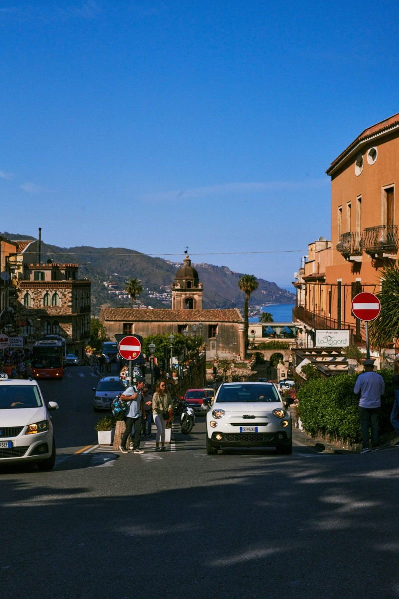 A street in Taormina opening onto the Ionian Sea